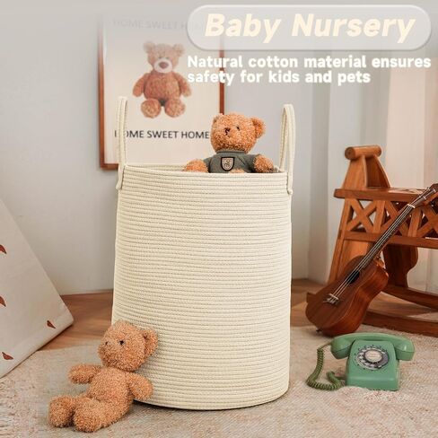 Large Woven Laundry Basket Hamper,60L Cotton Rope Storage Bin for Blankets,Toys and Clothes,Decorative Tall Nursery Hamper for Living Room,Baby Nursery,Bathroom and Bedroom,Golden Jute in Saudi Arabia