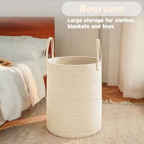 Large Woven Laundry Basket Hamper,60L Cotton Rope Storage Bin for Blankets,Toys and Clothes,Decorative Tall Nursery Hamper for Living Room,Baby Nursery,Bathroom and Bedroom,Golden Jute in Saudi Arabia