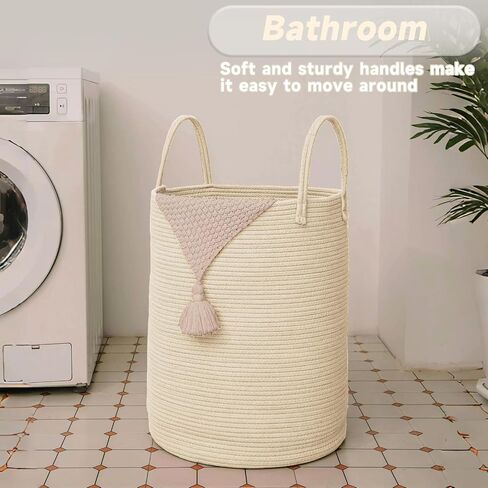 Large Woven Laundry Basket Hamper,60L Cotton Rope Storage Bin for Blankets,Toys and Clothes,Decorative Tall Nursery Hamper for Living Room,Baby Nursery,Bathroom and Bedroom,Golden Jute in Saudi Arabia