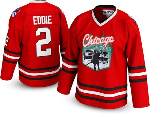 Cousin Eddie #2 Chicago Shitters Hockey Jersey - إرتداد مستوحى من الكوميديا ​​الحمراء للعطلات، حروف مخيطة، مقاسات البالغين S-5XL in Kuwait