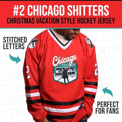 Cousin Eddie #2 Chicago Shitters Hockey Jersey - إرتداد مستوحى من الكوميديا ​​الحمراء للعطلات، حروف مخيطة، مقاسات البالغين S-5XL in Kuwait