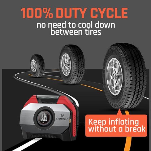 Etenwolf Vortex S6se Cordless Tyre ضاغط الهواء المحمول ، مضخة هواء 160 رطل / بوصة مربعة لإطارات السيارات مع بطارية 15600 مللي أمبير في الساعة ، دورة عمل 100 ٪ والأسطوانة المزدوجة ، مضخة هواء للسيارة الشاقة ، الأحمر in Saudi Arabia