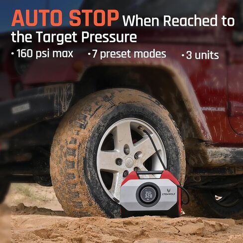 Etenwolf Vortex S6se Cordless Tyre ضاغط الهواء المحمول ، مضخة هواء 160 رطل / بوصة مربعة لإطارات السيارات مع بطارية 15600 مللي أمبير في الساعة ، دورة عمل 100 ٪ والأسطوانة المزدوجة ، مضخة هواء للسيارة الشاقة ، الأحمر in Saudi Arabia