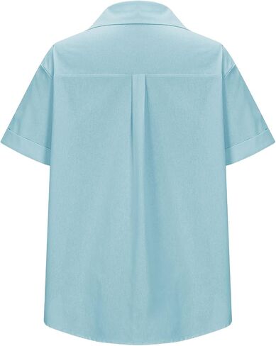 Linen Tops for Women Summer Button Down Shirts Cute Short Sleeve Blouses Dressy Casual Collared Clothes with Pockets in Saudi Arabia