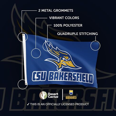 علم Desert Cactus Cal State Bakersfield University California CSBUC - لافتة Roadrunners مقاس 3 × 5 أقدام، قماش متين للاستخدام الداخلي/الخارجي، تصميم بوليستر 100% (النمط 1) in Saudi Arabia