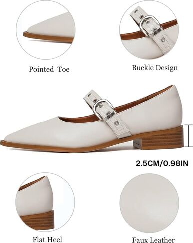Mary Jane Shoes Women Chunky Low Heels Buckle Strap Pumps Womens Closed Pointed Toe Ballet Flats Causal Daily Dress Shoes in Kuwait
