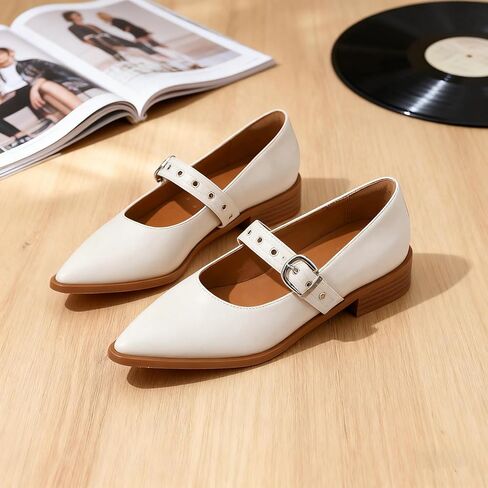 Mary Jane Shoes Women Chunky Low Heels Buckle Strap Pumps Womens Closed Pointed Toe Ballet Flats Causal Daily Dress Shoes in Kuwait