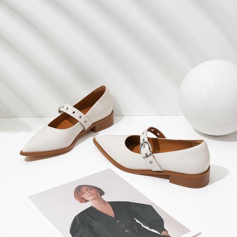 Mary Jane Shoes Women Chunky Low Heels Buckle Strap Pumps Womens Closed Pointed Toe Ballet Flats Causal Daily Dress Shoes in Kuwait