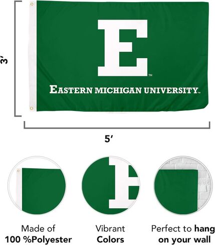 Desert Cactus Eastern Michigan University EMU Flag - 3 x 5 Feet Eagles Banner, Indoor/Outdoor Durable Fabric, 100% Polyester Design (Style 1) in Saudi Arabia