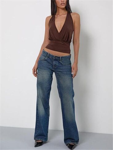 Women Backless Halter Top Tie Back Deep V Neck Camisole Y2k Sleeveless Ruched Crop Top Summer Going Out Outfits in Kuwait