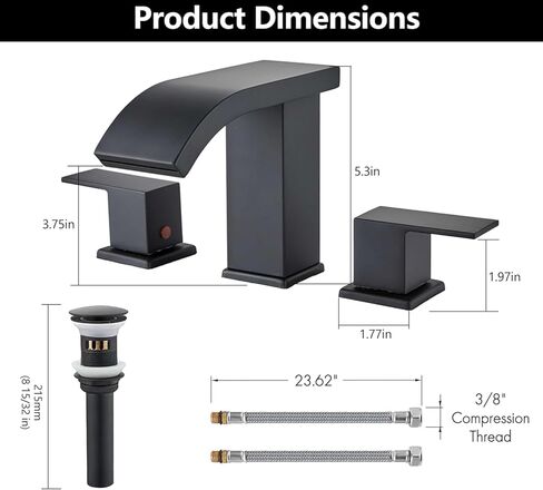 LED LED Light Bathroom Sink Faucet 3 ثقب على نطاق واسع شلال شباك 3 ألوان تغيير مع تجميع فائض الصرف وخراطيم RV Bath Varucets للمصارف 3 ثقب in Kuwait