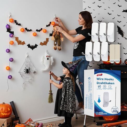 TAILI Adhesive Hooks for Hanging, 6 Utility Hooks and 8 Pcs Adhesive Strips,Holds up to 3 lb,No Tools Damage-Free Stick on Bathroom or Kitchen for Hanging Decorations,Organization,Storage-White in Kuwait