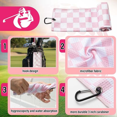 Liliful Pink and White Checkered Golf Towel Pink Cleaner Water Brush Set, Microfiber Waffle Towel Golf Accessories Kit Club Supplies for Birthday Christmas Women Ladies Gifts in Saudi Arabia