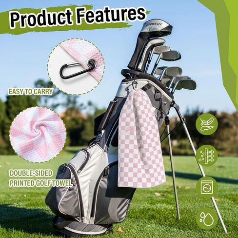 Liliful Pink and White Checkered Golf Towel Pink Cleaner Water Brush Set, Microfiber Waffle Towel Golf Accessories Kit Club Supplies for Birthday Christmas Women Ladies Gifts in Saudi Arabia