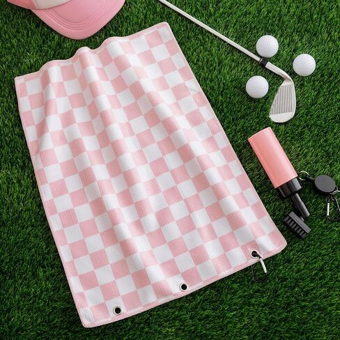 Liliful Pink and White Checkered Golf Towel Pink Cleaner Water Brush Set, Microfiber Waffle Towel Golf Accessories Kit Club Supplies for Birthday Christmas Women Ladies Gifts in Saudi Arabia