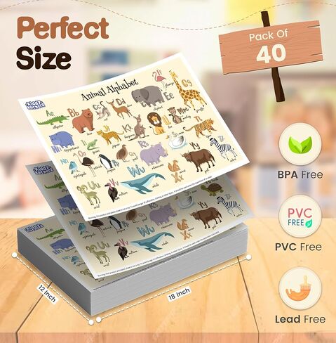 40 Pack Waterproof Disposable Placemats for Baby, Place mats for Kids, Toddler - Kids Placemats for Dining Table Tyke, Restaurants, and Travel (Dinosaur and Animal Alphabet Theme) in Saudi Arabia