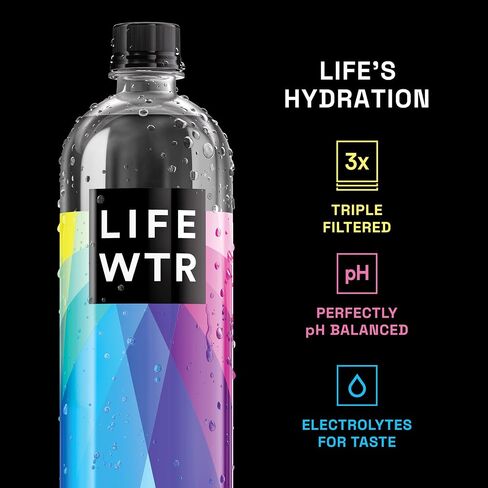 LIFEWTR Premium Purified Water, pH Balanced with Electrolytes, 100% recycled plastic bottles, 20 Fl Oz (Pack of 20), Packaging May Vary in Saudi Arabia