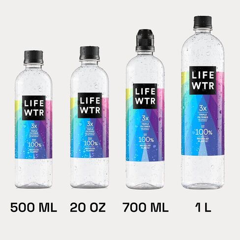 LIFEWTR Premium Purified Water, pH Balanced with Electrolytes, 100% recycled plastic bottles, 20 Fl Oz (Pack of 20), Packaging May Vary in Saudi Arabia