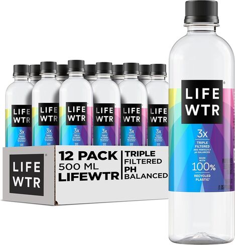 LIFEWTR Premium Purified Water, pH Balanced with Electrolytes, 100% recycled plastic bottles, 20 Fl Oz (Pack of 20), Packaging May Vary in Saudi Arabia