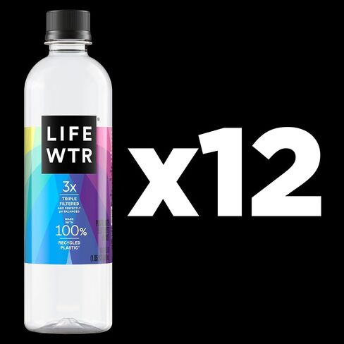 LIFEWTR Premium Purified Water, pH Balanced with Electrolytes, 100% recycled plastic bottles, 20 Fl Oz (Pack of 20), Packaging May Vary in Saudi Arabia