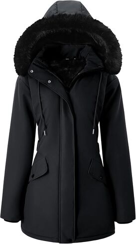 Arssm Womens Winter Puffer Coat Thicken Fleece Lined Long Parka Jacket Warm Hooded Waterproof Outerwear in Saudi Arabia