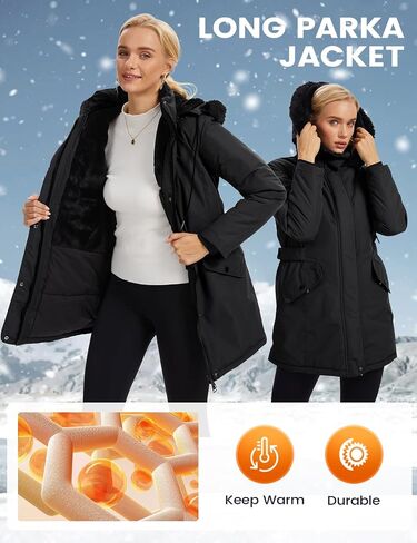 Arssm Womens Winter Puffer Coat Thicken Fleece Lined Long Parka Jacket Warm Hooded Waterproof Outerwear in Saudi Arabia