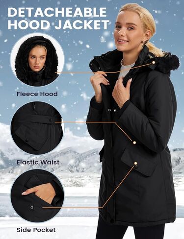 Arssm Womens Winter Puffer Coat Thicken Fleece Lined Long Parka Jacket Warm Hooded Waterproof Outerwear in Saudi Arabia