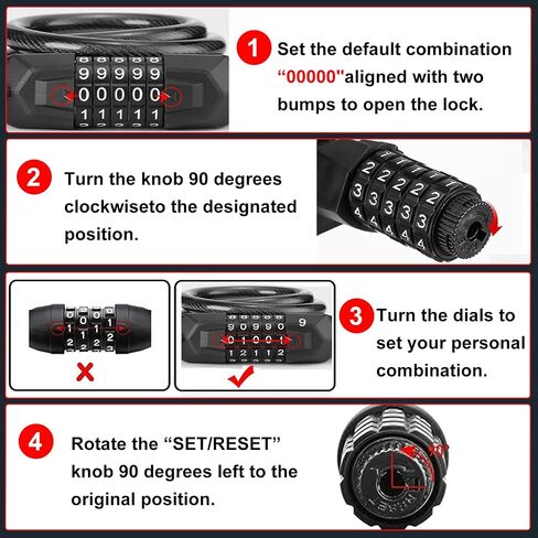 Bike Locks Cable, High Security 5 Digit Resettable Combination Coiling Bicycle Lock, Heavy Duty Anti Theft Cable Locks in Saudi Arabia