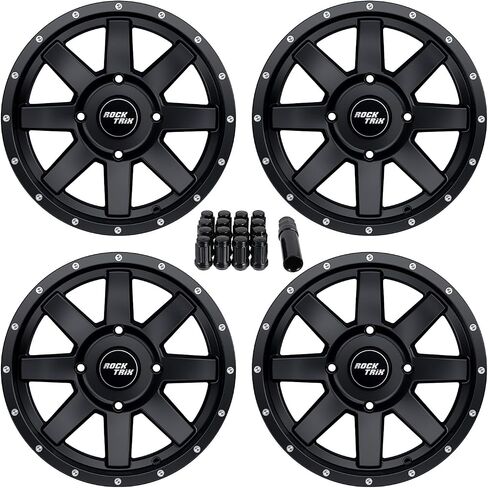 ROCKTRIX RT106 14IN ATV Wheels 4x156 RIMS ، 14x7 ، 4+3 ، تشمل مكسرات العروة 12x1.5 ، متوافقة مع 2014-2019 Polaris Sportsman RZR Ranger Crew UTV - 4/156 (مجموعة من 4) in Kuwait