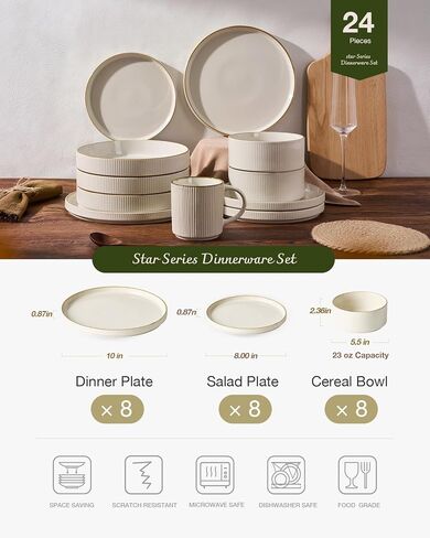Famiware Star Stoneware Dinnerware Set, Reactive Glaze Plates & Bowls for 4 in Saudi Arabia