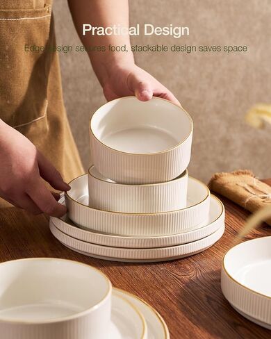 Famiware Star Stoneware Dinnerware Set, Reactive Glaze Plates & Bowls for 4 in Saudi Arabia