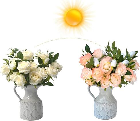 Solar-Chameleon Silk Roses Bouquet - 5 Stem 26" Sunlight Color Changing Roses Artificial Flowers,Fake Roses Long Stem for Arrangement Wedding Centerpiece Home Office Party Decor (White-Orange) in Kuwait