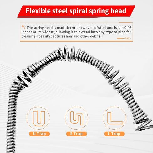 Drain Snake 50 Ft, Drain Snake Hair Drain Clog Remover, Plumbing Snake with Drill Attachment, Plumbing Snake for Toilet, Sink and Shower, Manual or Powered Use, w/Gloves and Storage Bag, Blue in Kuwait