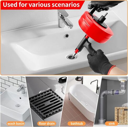 Drain Snake 50 Ft, Drain Snake Hair Drain Clog Remover, Plumbing Snake with Drill Attachment, Plumbing Snake for Toilet, Sink and Shower, Manual or Powered Use, w/Gloves and Storage Bag, Blue in Kuwait