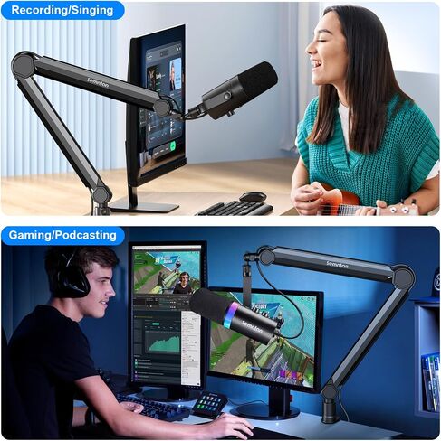 LM08 Mic Arm Stand, 360° Microphone Stand with Cable Management Channels, Desk Clamp, Thread Adapter, Fully Adjustable Built Podcast Mic Boom Arm for Streaming Gaming Recording Black in Saudi Arabia