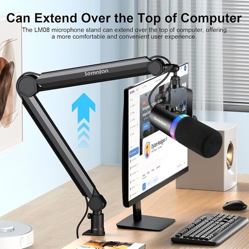 LM08 Mic Arm Stand, 360° Microphone Stand with Cable Management Channels, Desk Clamp, Thread Adapter, Fully Adjustable Built Podcast Mic Boom Arm for Streaming Gaming Recording Black in Saudi Arabia