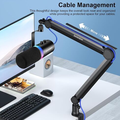 LM08 Mic Arm Stand, 360° Microphone Stand with Cable Management Channels, Desk Clamp, Thread Adapter, Fully Adjustable Built Podcast Mic Boom Arm for Streaming Gaming Recording Black in Saudi Arabia