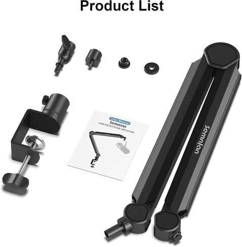 LM08 Mic Arm Stand, 360° Microphone Stand with Cable Management Channels, Desk Clamp, Thread Adapter, Fully Adjustable Built Podcast Mic Boom Arm for Streaming Gaming Recording Black in Saudi Arabia