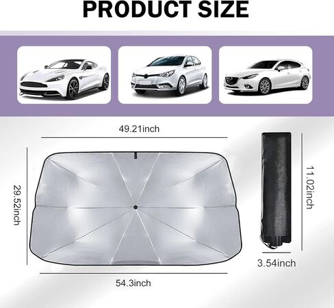 1 PC Mindshield Sun Shade Smbrella ، حماية من أشعة الشمس وعزل حراري شاشة الزجاج الأمامي المظلة Sunshade ، 55 "× 31" حماية قابلة للطي قابلة للطي ، لمعظم السيارات (الفضة) in Saudi Arabia