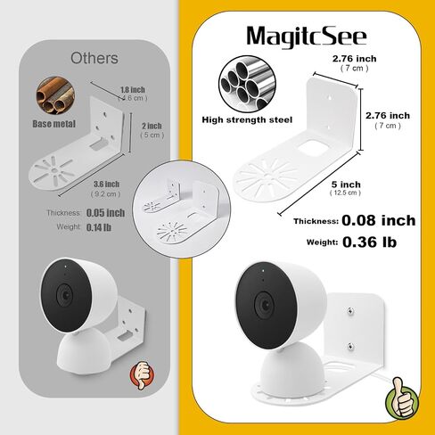 3 Pack Small Adhesive Metal Google Nest Camera Mount fits for Google Nest Indoor 2nd Generation Wired Security Cam, Adjustable Wall Mount Camera Bracket for Optimal Viewing Angles, White in Kuwait