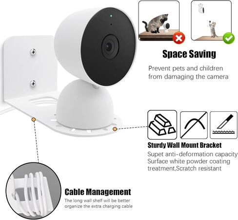 3 Pack Small Adhesive Metal Google Nest Camera Mount fits for Google Nest Indoor 2nd Generation Wired Security Cam, Adjustable Wall Mount Camera Bracket for Optimal Viewing Angles, White in Kuwait