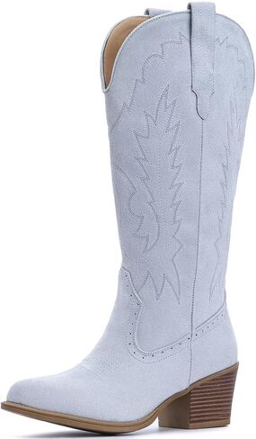 IUV Suede Cowboy Boots for women- Western Pointed Toe, Mid Calf Pull-On Boots in Saudi Arabia