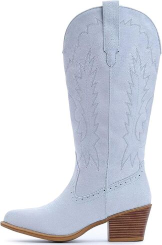 IUV Suede Cowboy Boots for women- Western Pointed Toe, Mid Calf Pull-On Boots in Saudi Arabia