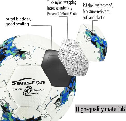 Senston 12-Panel Soccer Ball Size 5 - Embossed PU Leather Cover, Butyl Bladder & Wound Thread for Superior Grip, Control & Air Retention - Match/Training Soccer Ball in Saudi Arabia