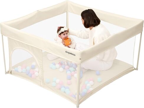 Playpen Playpen القابلة للطي 50 "× 50" ، ممساحات جاهزة خارج الصندوق للأطفال والأطفال الصغار ، ساحة اللعب المحمولة مع شبكة قابلة للتنفس و ASTM F406 معتمدة (رمادي فاتح) in Kuwait