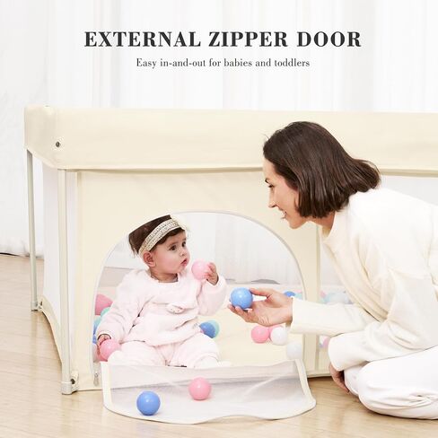 Playpen Playpen القابلة للطي 50 "× 50" ، ممساحات جاهزة خارج الصندوق للأطفال والأطفال الصغار ، ساحة اللعب المحمولة مع شبكة قابلة للتنفس و ASTM F406 معتمدة (رمادي فاتح) in Kuwait