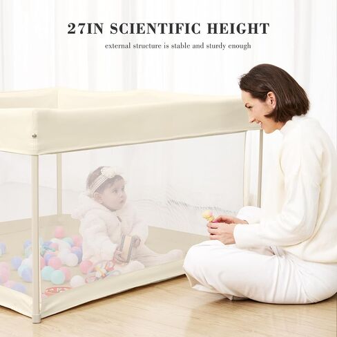 Playpen Playpen القابلة للطي 50 "× 50" ، ممساحات جاهزة خارج الصندوق للأطفال والأطفال الصغار ، ساحة اللعب المحمولة مع شبكة قابلة للتنفس و ASTM F406 معتمدة (رمادي فاتح) in Kuwait