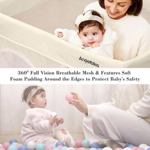 Playpen Playpen القابلة للطي 50 "× 50" ، ممساحات جاهزة خارج الصندوق للأطفال والأطفال الصغار ، ساحة اللعب المحمولة مع شبكة قابلة للتنفس و ASTM F406 معتمدة (رمادي فاتح) in Kuwait