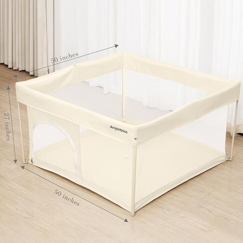 Playpen Playpen القابلة للطي 50 "× 50" ، ممساحات جاهزة خارج الصندوق للأطفال والأطفال الصغار ، ساحة اللعب المحمولة مع شبكة قابلة للتنفس و ASTM F406 معتمدة (رمادي فاتح) in Kuwait