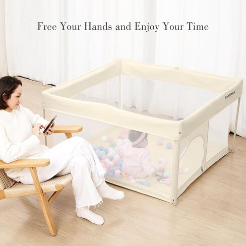 Playpen Playpen القابلة للطي 50 "× 50" ، ممساحات جاهزة خارج الصندوق للأطفال والأطفال الصغار ، ساحة اللعب المحمولة مع شبكة قابلة للتنفس و ASTM F406 معتمدة (رمادي فاتح) in Kuwait